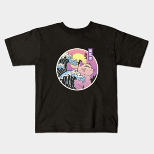 Japanese Vaporwave Cat Kids T-Shirt